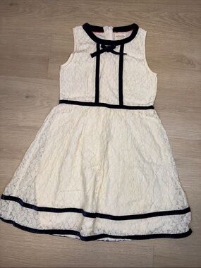 Johnnie B. Girls' Cream Lace Formal Dress with Navy Trim
